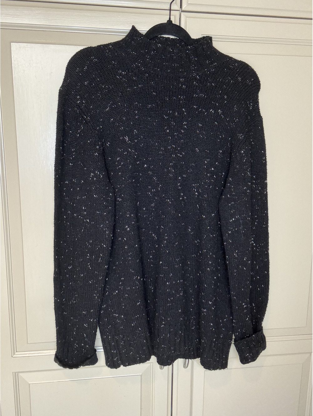 Perry Ellis Black Marled Mock Neck Sweater Silk Wool M